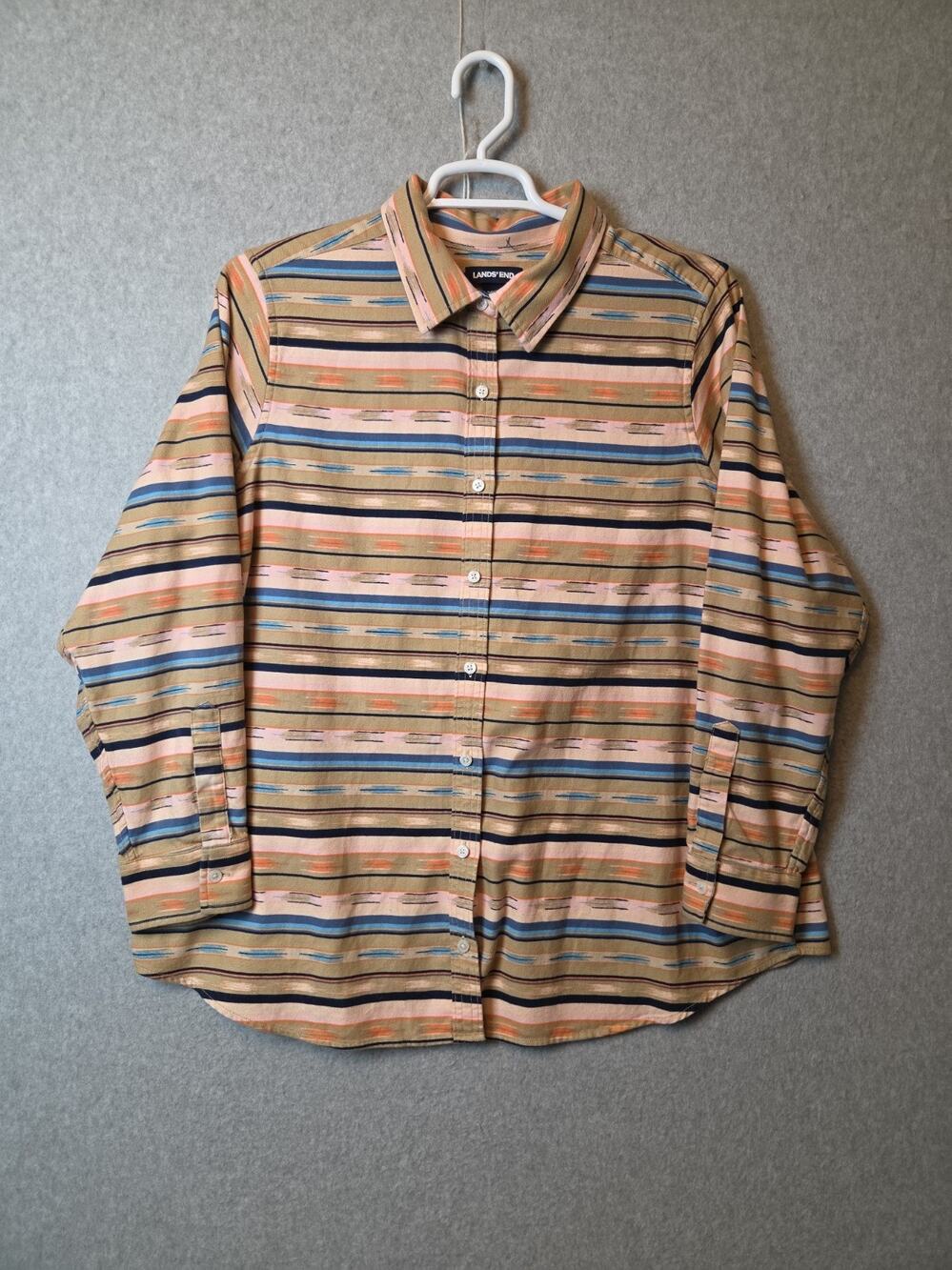 Lands' End 100% Cotton Multicolor Striped LS Button Up Shirt Women's Plus 20W